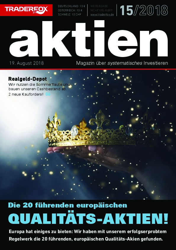 Cover des Aktien-Magazins Nr. 15/2018 vom 19. August 2018