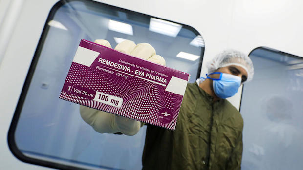 FILE PHOTO: A lab technicians shows the coronavirus disease (COVID-19) treatment drug "Remdesivir" at Eva Pharma Facility in Cairo, Egypt June 25, 2020. REUTERS/Amr Abdallah Dalsh/File Photo