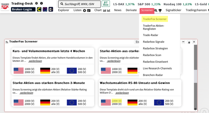 Wachstumsaktien-RS-80-Umsatz-und-Gewinn-Screening auf desk.traderfox.com