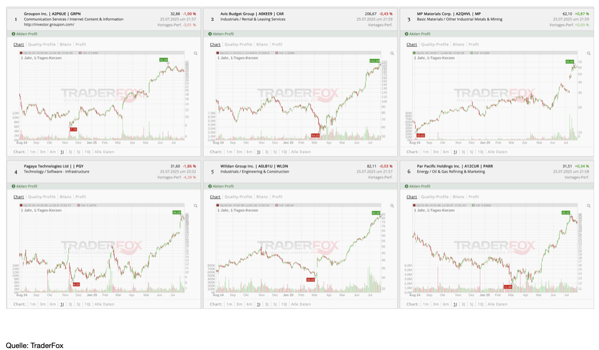 Die Top 6-Aktien.