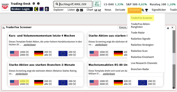 Starke-Aktien-aus-starken-Branchen-3-Monate-Screening auf desk.traderfox.com