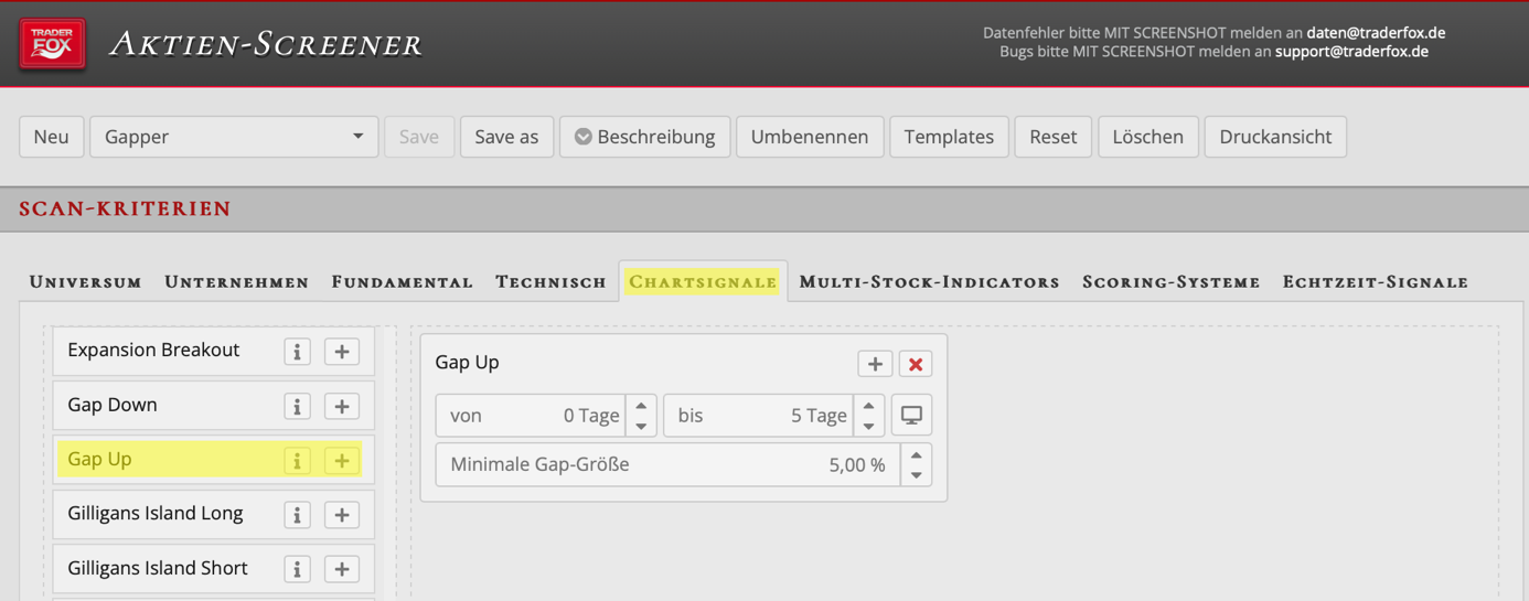 Aktien-Screener auf screener.traderfox.com