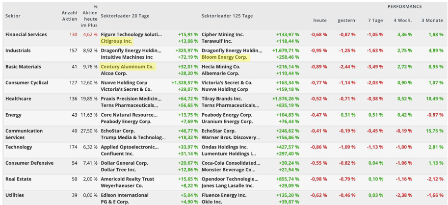 Diese Aktien gehören zu den Sektor-Leadern auf Sicht von 20 Tagen und 125 Tagen