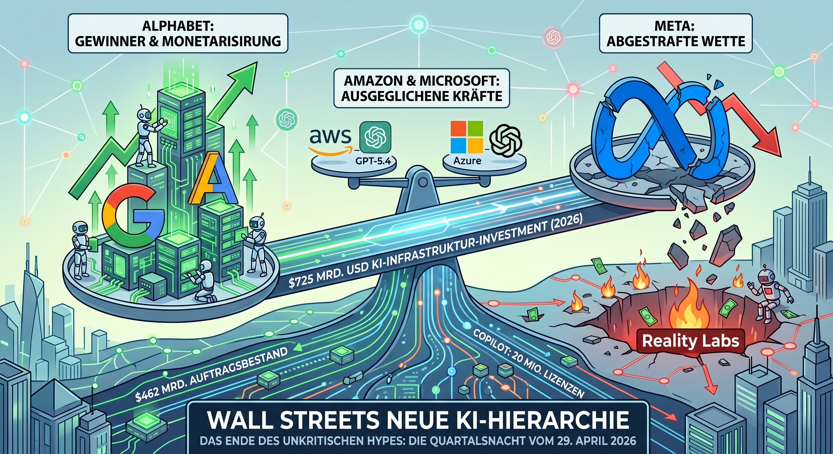 Google euphorisch, Meta abgestraft, Microsoft – so so lala und Amazon als unterschätzter Allrounder: Warum die Wall Street plötzlich zwischen guten und schlechten KI-Investments unterscheidet!