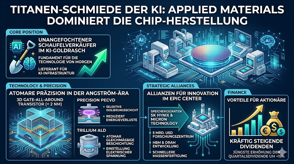 Das Schaubild geht auf die neuen Chipherstellungssysteme von Applied Materials ein. Durch Precision PECVD und Trillium ALD können Bereiche >2nm erreicht werden.