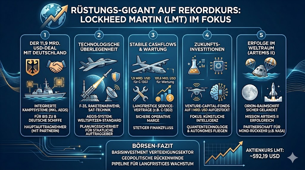 Die Infografik geht auf den fast 12 Mrd. USD großen Deal mit Deutschland ein. Insgesamt sollen 8 deutsche Schiffe mit dem AEGIS-System ausgestattet werden.